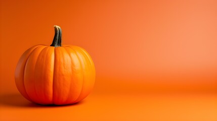 Pumpkin in front of an orange Background with Copy Space

