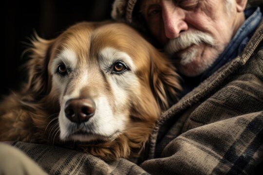 Close Up Of A Senior Dog Lying On Its Owners