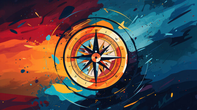 Abstract multicolor compass symbol. Artistic logo design template. Modern concept for travel, tourism, business, search.