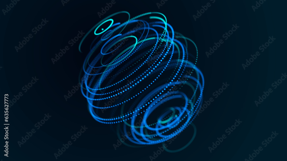 Aufkleber technology blue sphere with connecting dots and lines. digital abstract network structure. 3d render