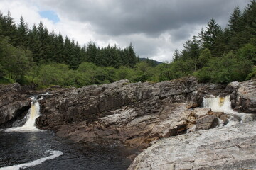 Eas Chathaidh Waterfalls on the River Orchy, Glen Orchy, Argyll and Bute, Scotland