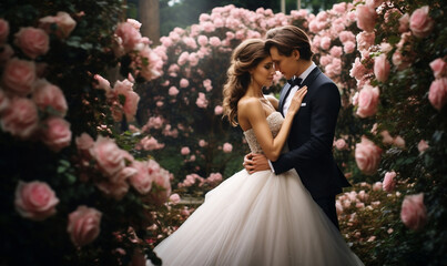 Beautiful couple in wedding outfit.