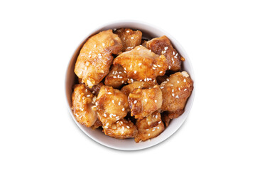 Spice chicken with pepper and onion with rice on a white isolated background