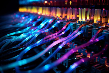 Internet server cables in the cloud interwoven.