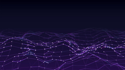 Digital dynamic wave of particles. Vector abstract blue futuristic background. Big data visualization.