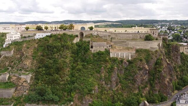The Ehrenbreitstein fortress on a cloudy day.
