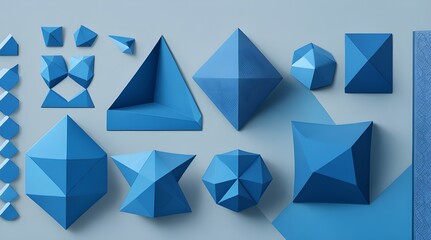 Fototapeta premium Symmetric Serenity: Geometric Elements on Monotone Blue Canvas