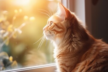 Orange Cat Watching The Birds Outside The Window