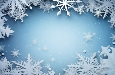 Christmas card with paper cut snowflakes and copy space to put text