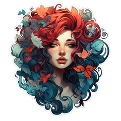 Sticker Isolated With woman in flowers