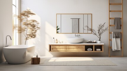 Fototapeta na wymiar modern bathroom interior with furniture. Generative AI
