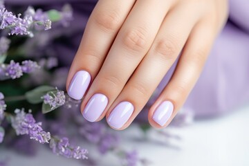 Fototapeta premium Womans Hands With Trendy Lavender Manicure