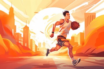 Fototapeta na wymiar Young Guy Basketball Player With A Ball Healthy Life