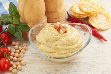 Natural organic chickpea hummus with olive oil