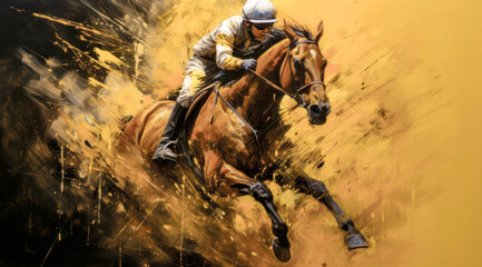 Fototapeta premium Horse Racing in an Oil Painting on Canvas Military Abstract Wallpaper Digital Art Illustration Generative AI Journal Background Backdrop Poster