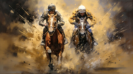 Fototapeta premium Horse Racing in an Oil Painting on Canvas Military Abstract Wallpaper Digital Art Illustration Generative AI Journal Background Backdrop Poster