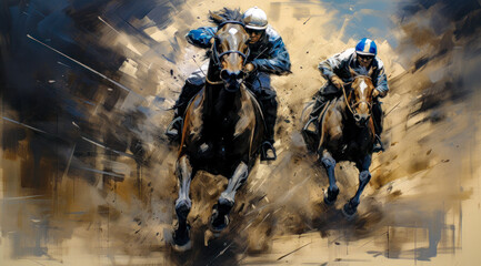 Horse Racing in an Oil Painting on Canvas Military Abstract Wallpaper Digital Art Illustration Generative AI Journal Background Backdrop Poster - obrazy, fototapety, plakaty