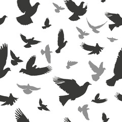 Obraz na płótnie Canvas Seamless background silhouette of flying doves. Vector illustration
