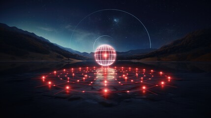 Cybernetic Esoteric Moon Cyberpunk Red Synthwave Matrix Grid