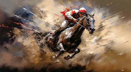 Horse Racing in an Oil Painting on Canvas Military Abstract Wallpaper Digital Art Illustration Generative AI Journal Background Backdrop Poster