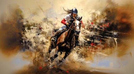 Fototapeta premium Horse Racing in an Oil Painting on Canvas Military Abstract Wallpaper Digital Art Illustration Generative AI Journal Background Backdrop Poster