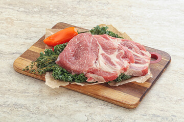 Raw pork neck for cooking