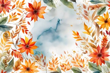 Floral autumn design, watercolor painting