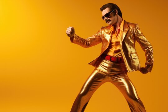 1970s Disco Man on a Yellow Background with Space for Copy