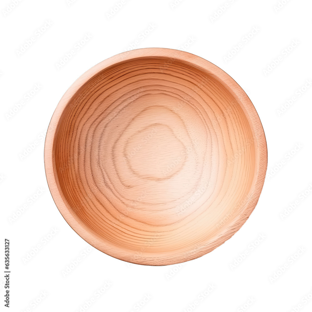 Poster transparent background with top view of vacant wooden bowl