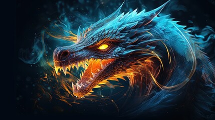 illustration close up spiritual celestial dragon in colorful neon light, Generative Ai