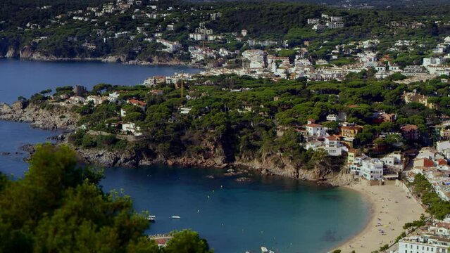 Landscape from Calella de Palafrugell and Llafranc in the foreground (Costa Brava), Katalonia, Spanien