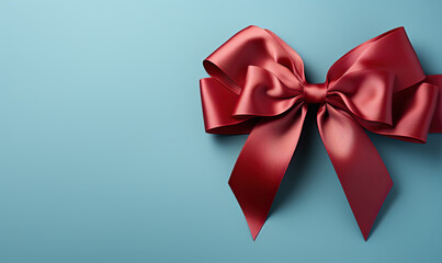 Ribbon bow on a blue background close-up.