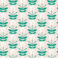 cute gentle soft white flowers floral seamless repeat pattern paper vector botanical on beige background 