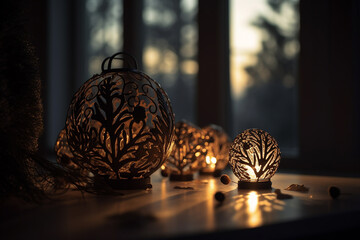 Luminous interior tree ornament decoration. Generative AI