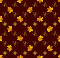 spiraling maple leaves in autumn seamless pattern,