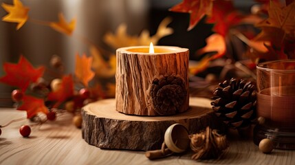 Fall Candle Decoration with Dried Autumn Leaves