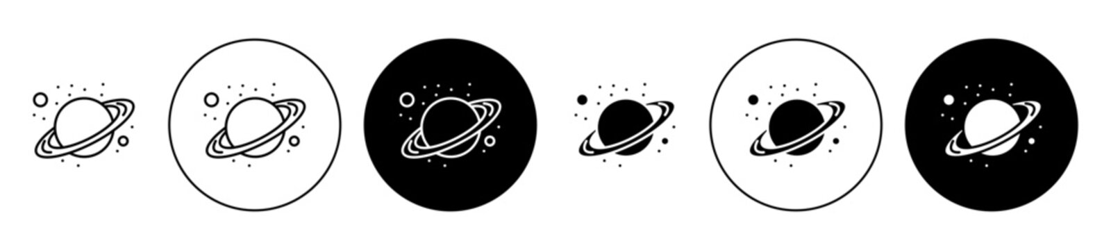 Saturn planet vector icon set. space jupiter planet with ring symbol in black color.