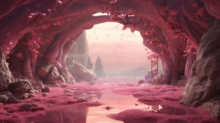 inside of a pink cave. Generative AI