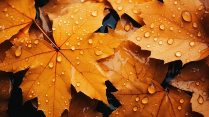 Beautiful colorful original background images of autumn rainy nature with orange leaves for creative work, wallpaper.