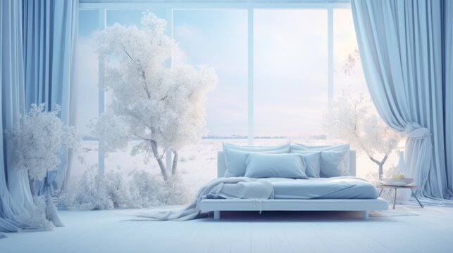 winter landscape with window. Generative AI
