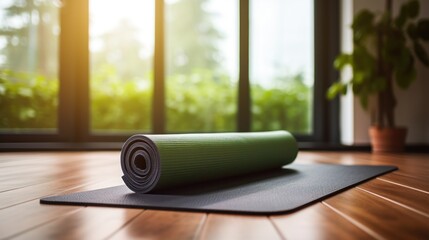 modern interior design with yoga carpet. Generative AI