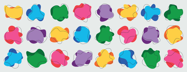 Obraz premium Set of amoeba in the shape of a drop of abstract shape. Set of graphic elements of irregular round shape. Vector illustration.