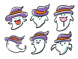 おばけの手描き風かわいいイラストセット