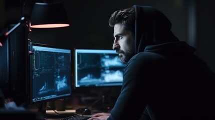 Programmer looking at monitor with smart eyes