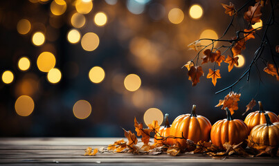 Halloween, pumpkins on a blurred background.