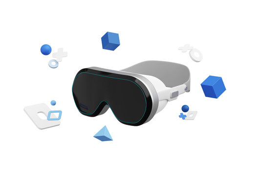3D render, Virtual reality VR glasses head set for Metaverse world isolated on clean png background, technology futuristic concept, playing video gaming in the Augmented Reality world.
