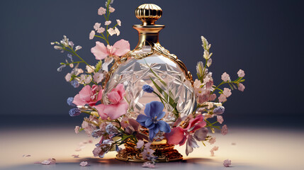 Bottle Of Perfume With Flowers 