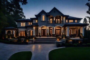 Contemporary new  home lighting at dusk