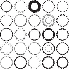 Collection of Industrial Borders for badge, logo or vintage label designs. Round circular Industrial frames. - 635642705