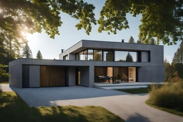 Architecture illustration of modern minimal house on white background
